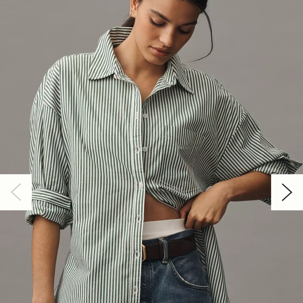 Abercrombie & Fitch Green Striped Button-Up Shirt